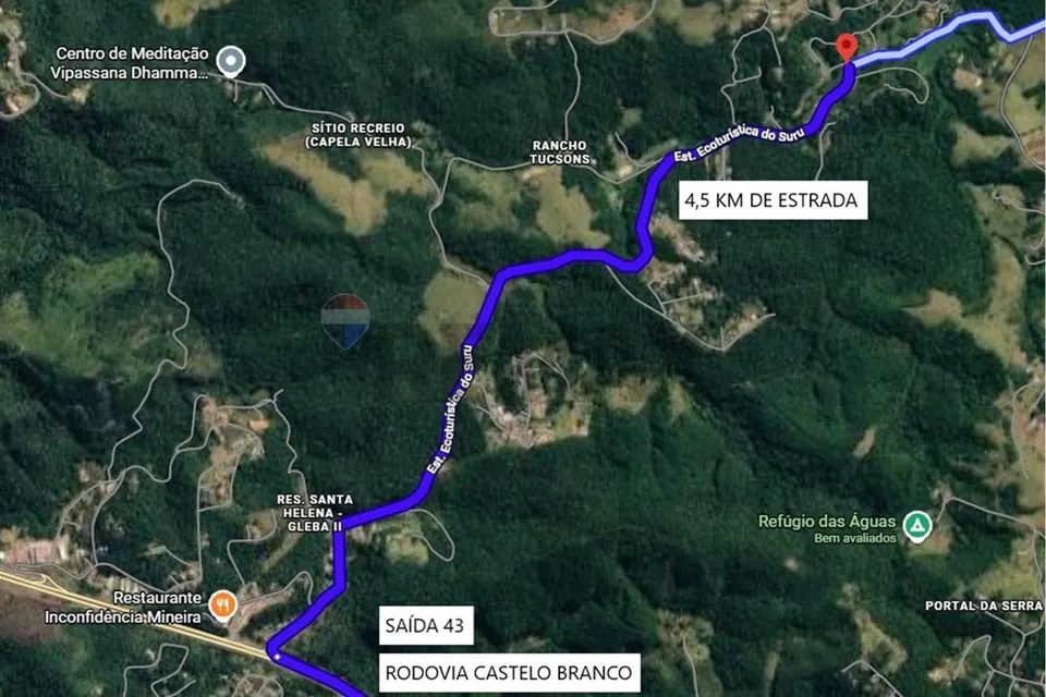 Mapa do trecho de 4,5 km entre a saída do KM 43 da Castello Branco e o condomínio